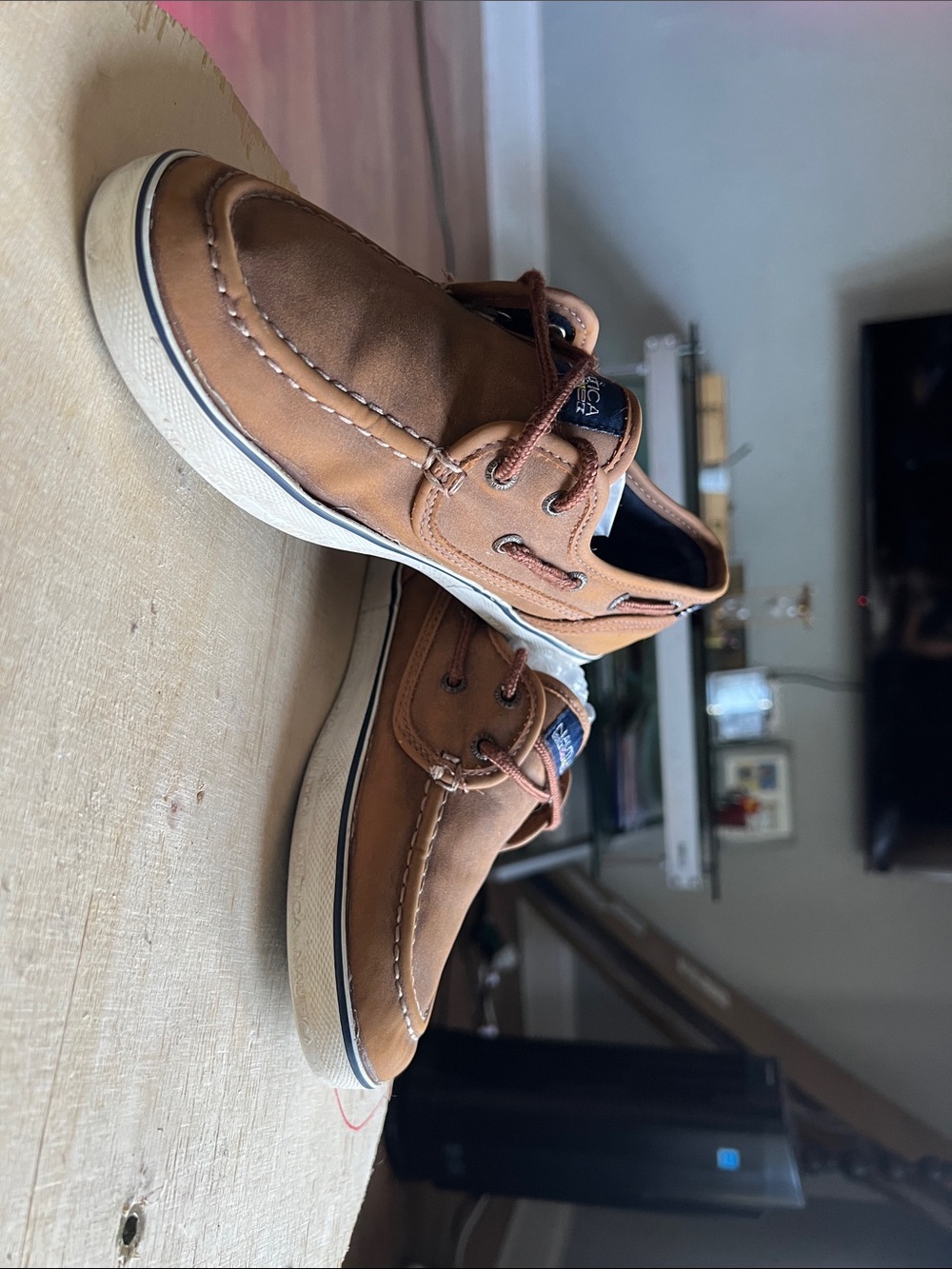 Nautica Tan Brown Leather Boat Shoes